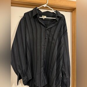 Haggar Clothing XL long sleeve collared shirt, dark blue with pinstripes.